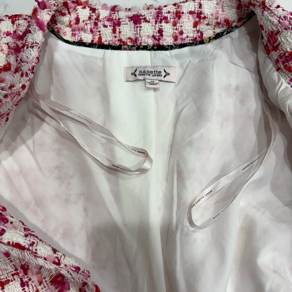 Nanette Lepore Pink and White Tweed Blazer Size 12 - Picture 2 of 5